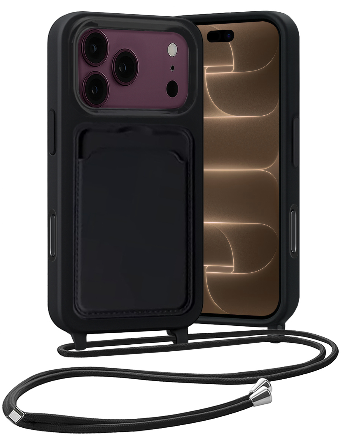 Nomfy Nomfy iPhone 18 Pro Max Hoesje Pashouder met Koord - Zwart