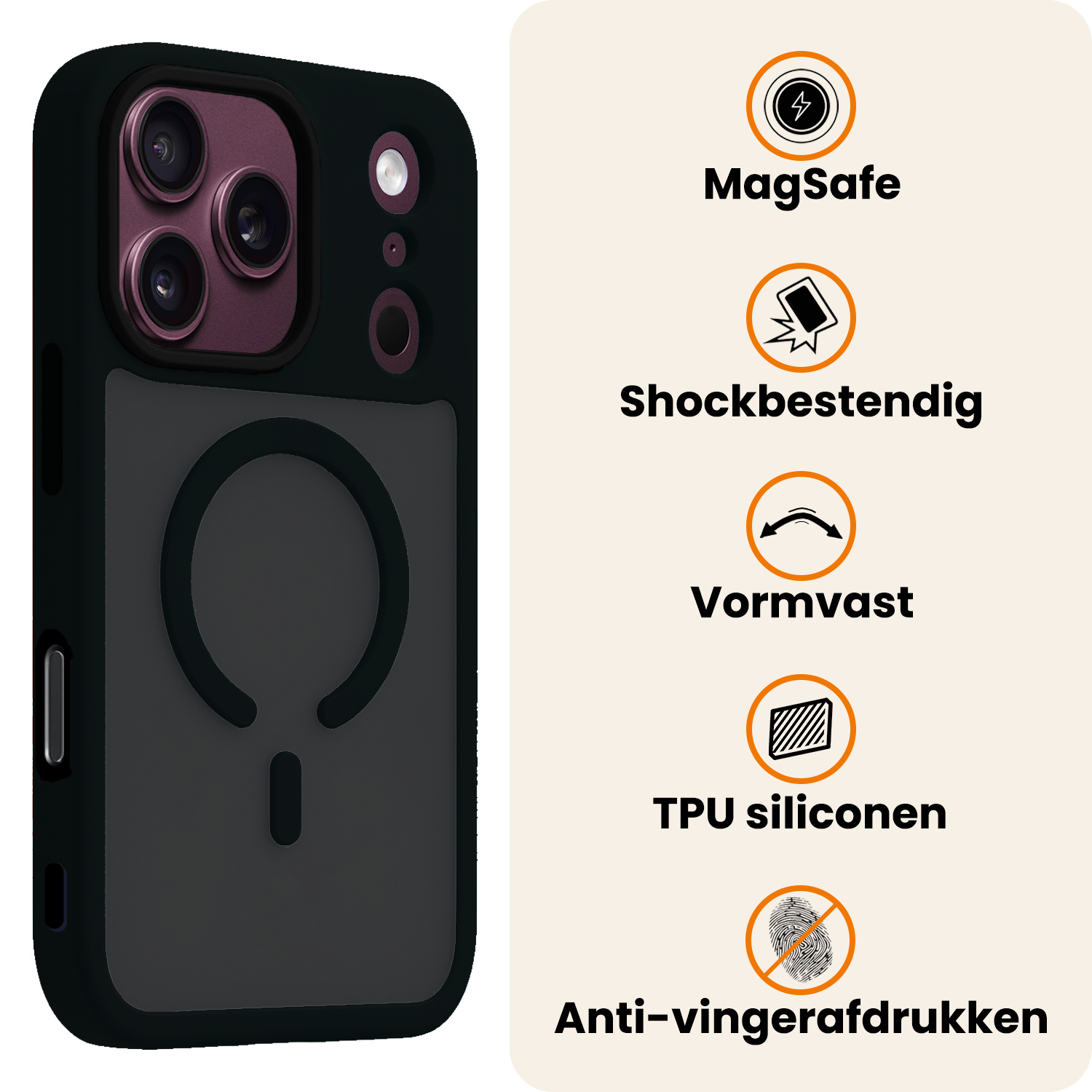 Nomfy Nomfy iPhone 18 Pro Magsafe Hoesje Zwart Met Screenprotector