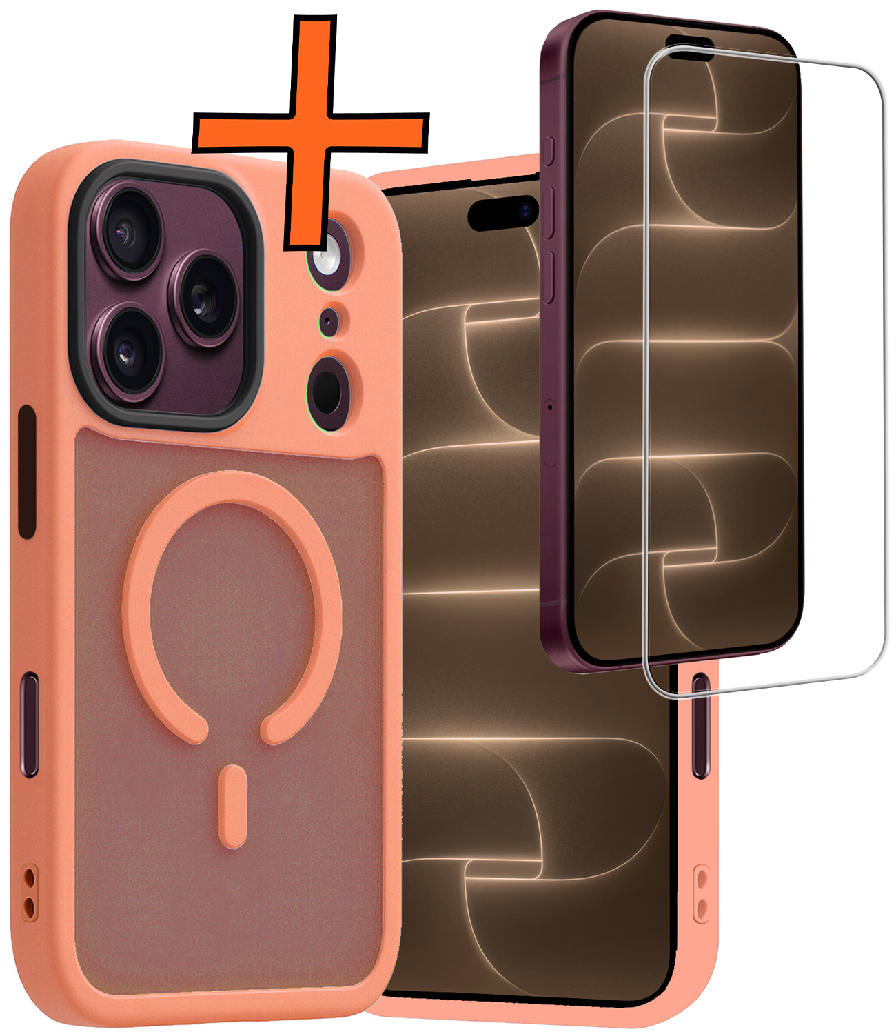 Nomfy Nomfy iPhone 18 Pro Max Magsafe Hoesje Perzik Met Screenprotector