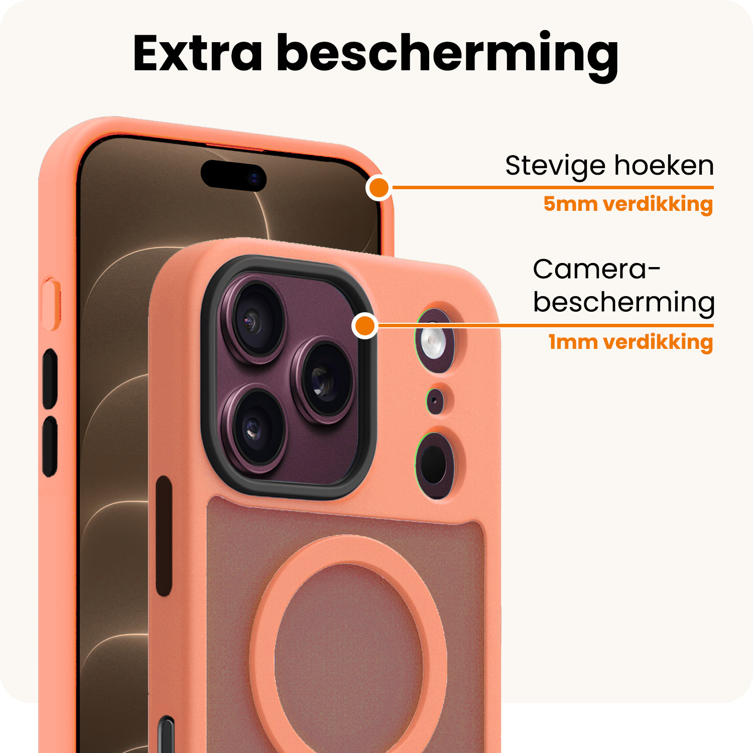 Nomfy Nomfy iPhone 18 Pro Max Magsafe Hoesje Perzik Met 2x Screenprotector