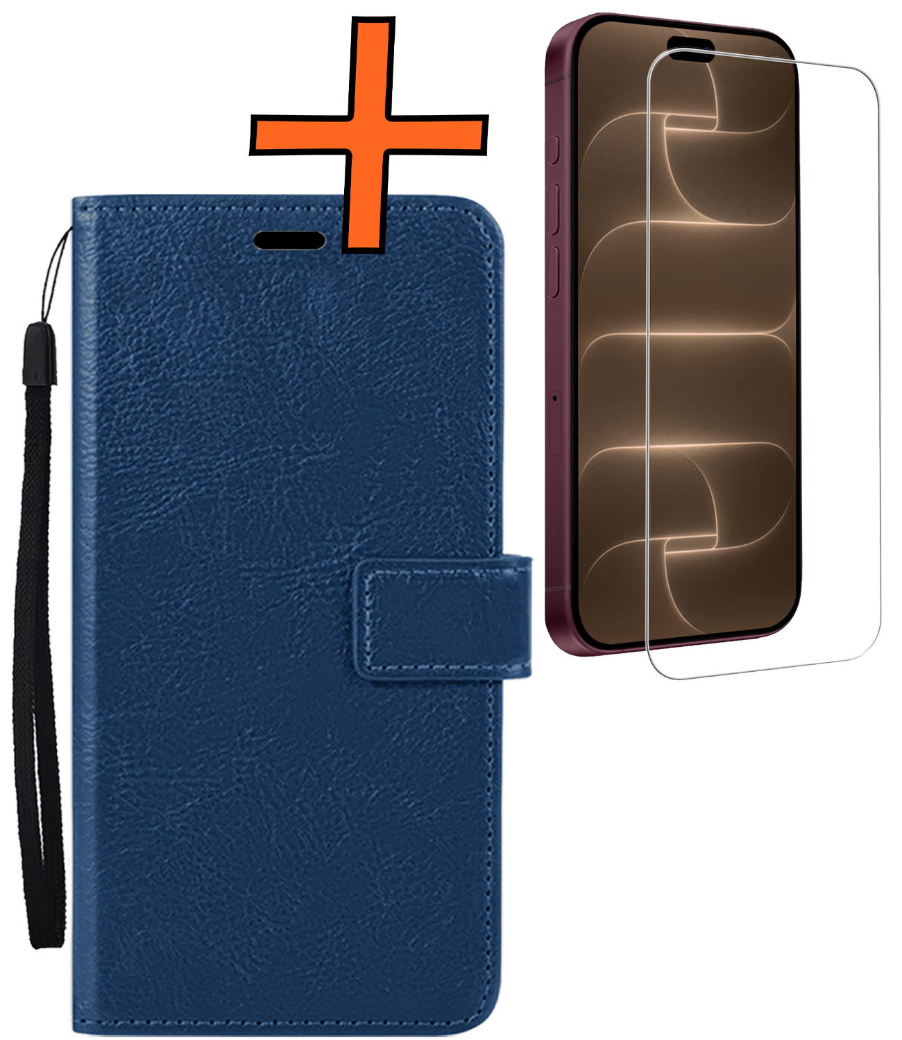 Nomfy Nomfy iPhone 18 Pro Hoesje Bookcase Met Screenprotector - Donkerblauw