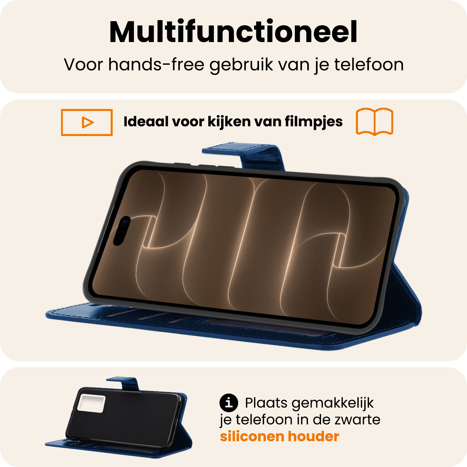 Nomfy Nomfy iPhone 18 Pro Hoesje Bookcase Met Screenprotector - Donkerblauw