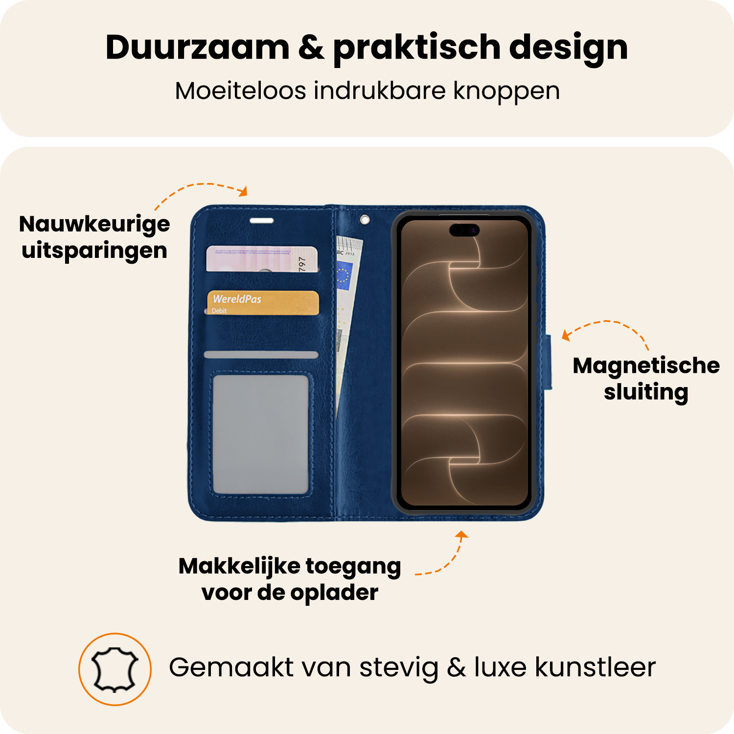 Nomfy Nomfy iPhone 18 Pro Hoesje Bookcase Met Screenprotector - Donkerblauw