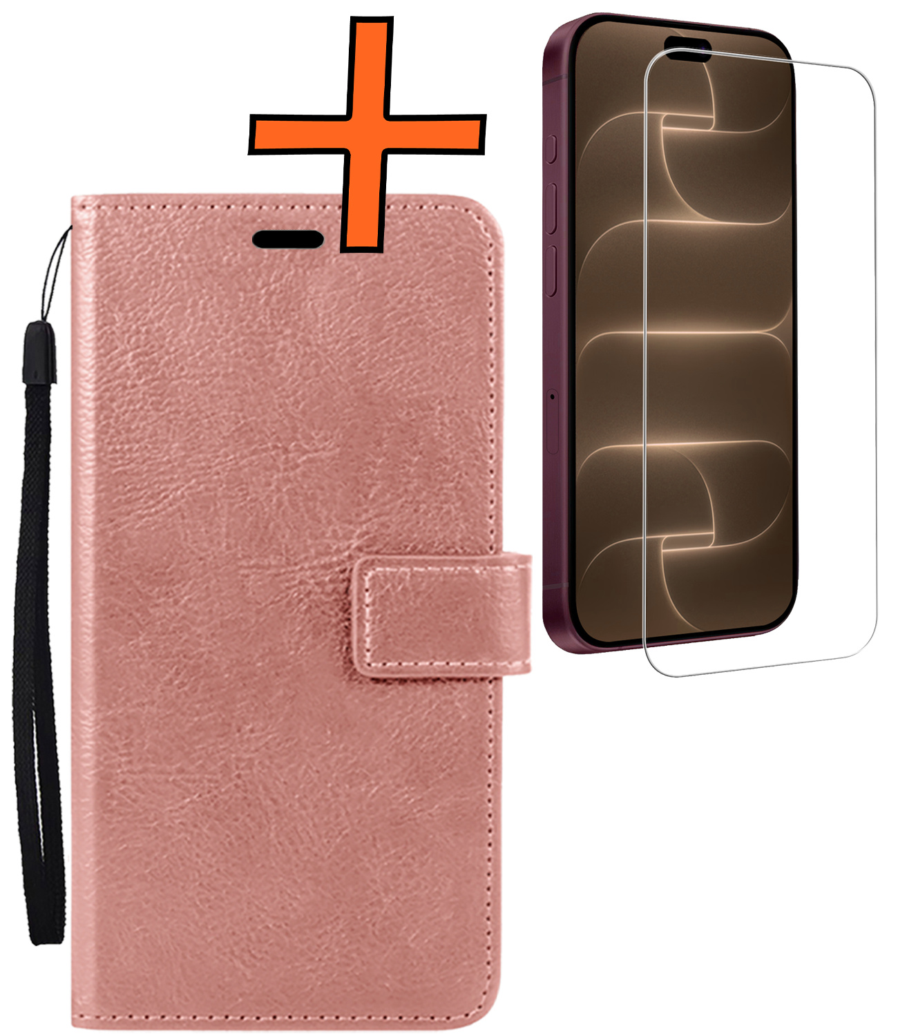 Nomfy Nomfy iPhone 18 Pro Hoesje Bookcase Met Screenprotector - Rose Goud