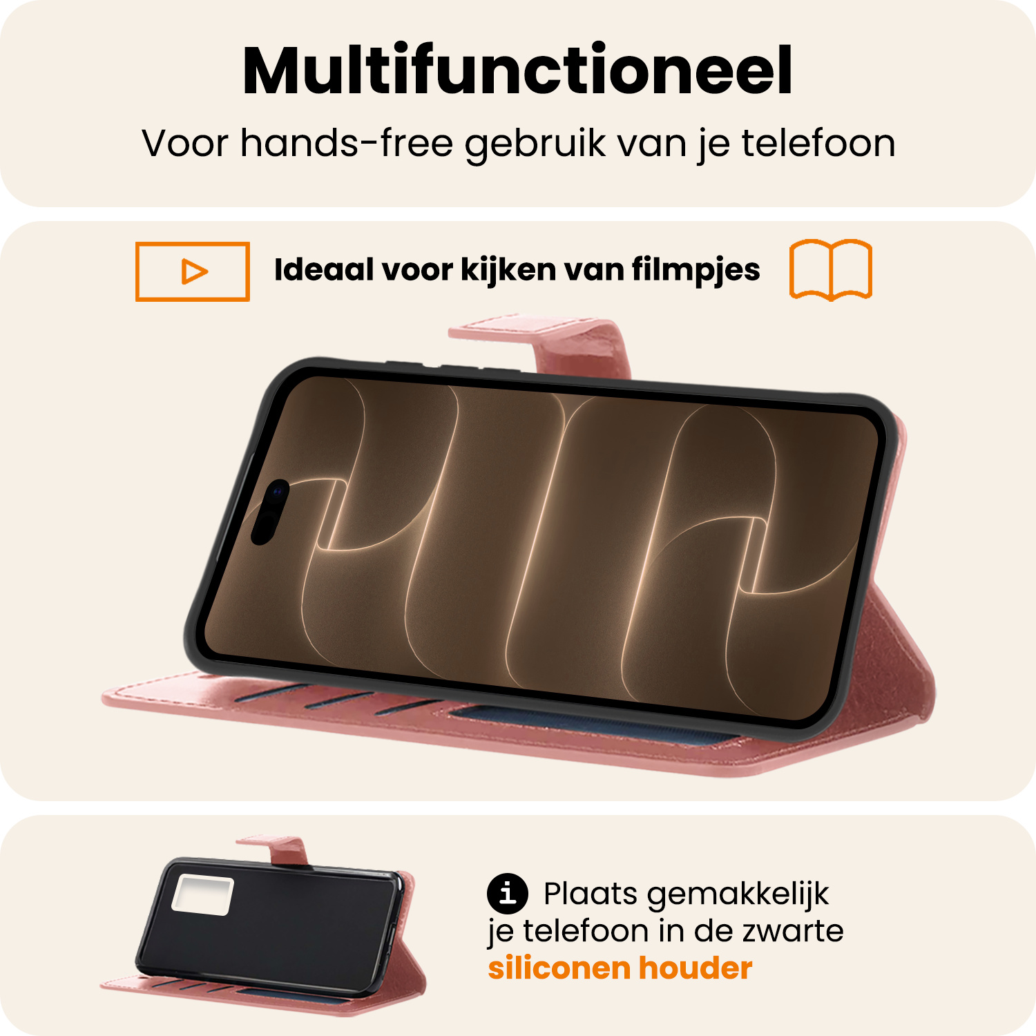Nomfy Nomfy iPhone 18 Pro Hoesje Bookcase Met Screenprotector - Rose Goud