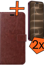 Nomfy Nomfy iPhone 18 Pro Hoesje Bookcase Met 2x Screenprotector - Bruin