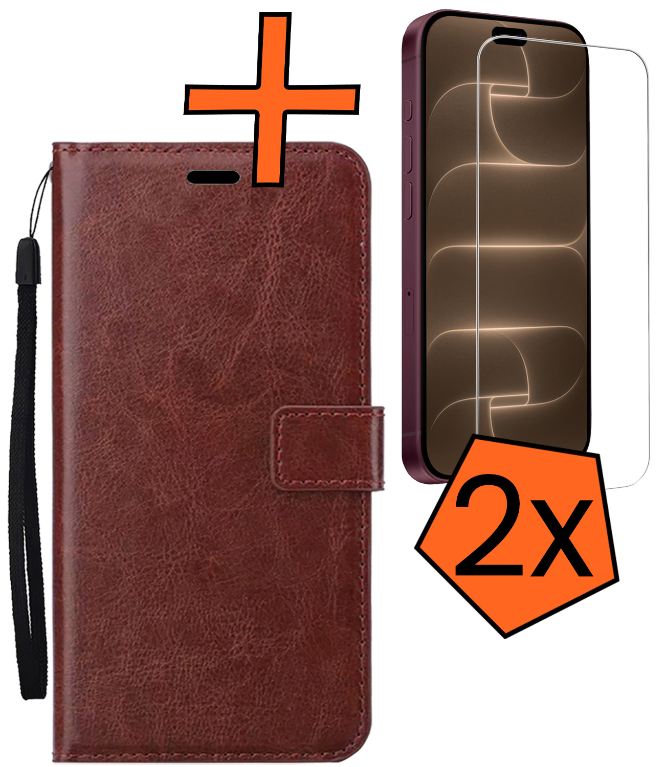 Nomfy Nomfy iPhone 18 Pro Hoesje Bookcase Met 2x Screenprotector - Bruin