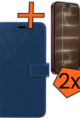 Nomfy Nomfy iPhone 18 Pro Hoesje Bookcase Met 2x Screenprotector - Donkerblauw