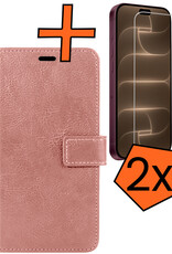 Nomfy Nomfy iPhone 18 Pro Hoesje Bookcase Met 2x Screenprotector - Rose Goud