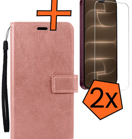Nomfy Nomfy iPhone 18 Pro Hoesje Bookcase Met 2x Screenprotector - Rose Goud