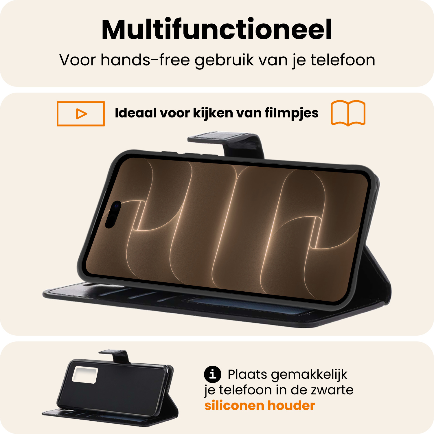 Nomfy Nomfy iPhone 18 Pro Hoesje Bookcase Met 2x Screenprotector - Zwart