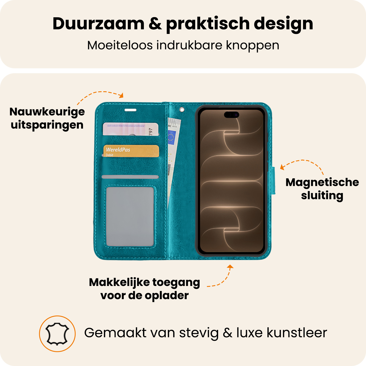 Nomfy Nomfy iPhone 18 Pro Max Hoesje Bookcase - Turquoise
