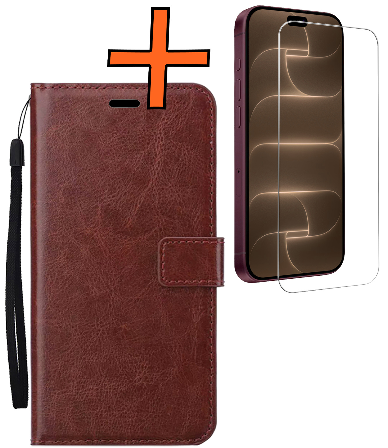 Nomfy Nomfy iPhone 18 Pro Max Hoesje Bookcase Met Screenprotector - Bruin