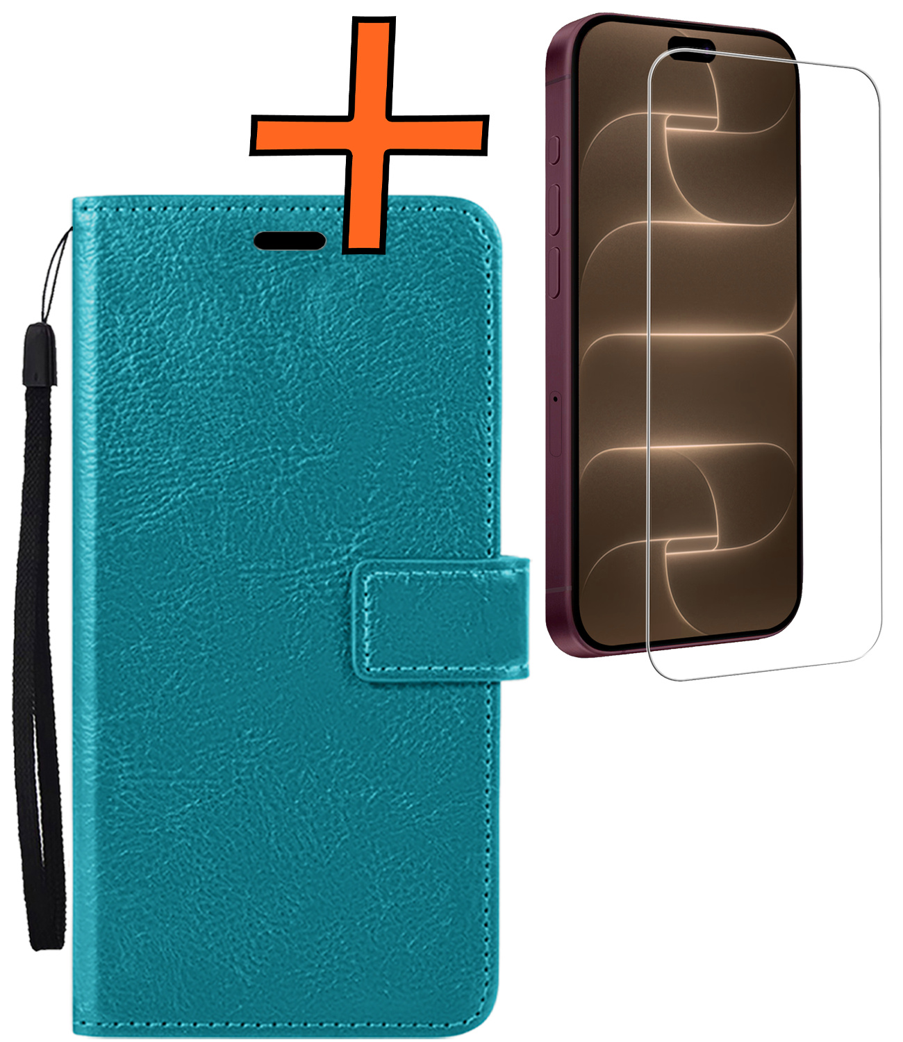Nomfy Nomfy iPhone 18 Pro Max Hoesje Bookcase Met Screenprotector - Turquoise