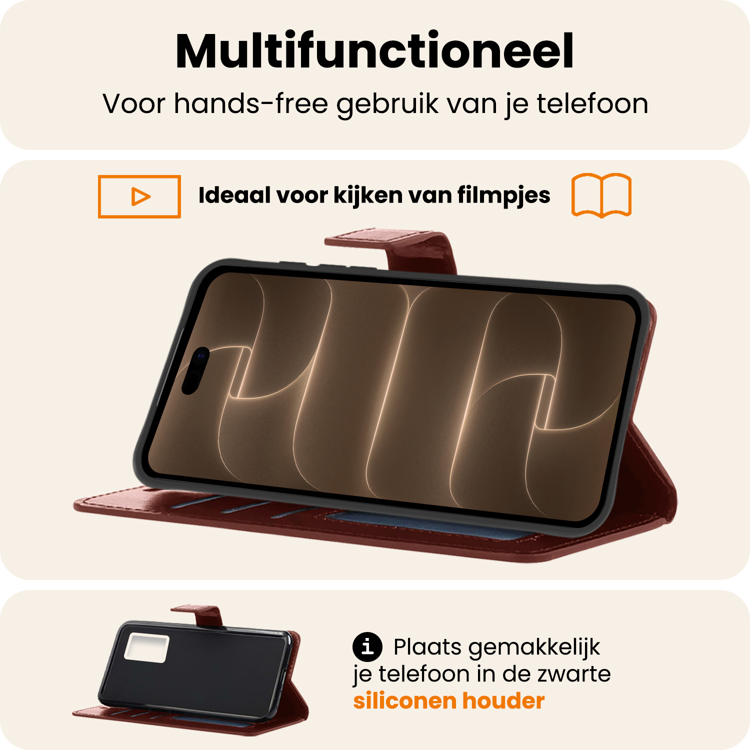 Nomfy Nomfy iPhone 18 Pro Max Hoesje Bookcase Met 2x Screenprotector - Bruin