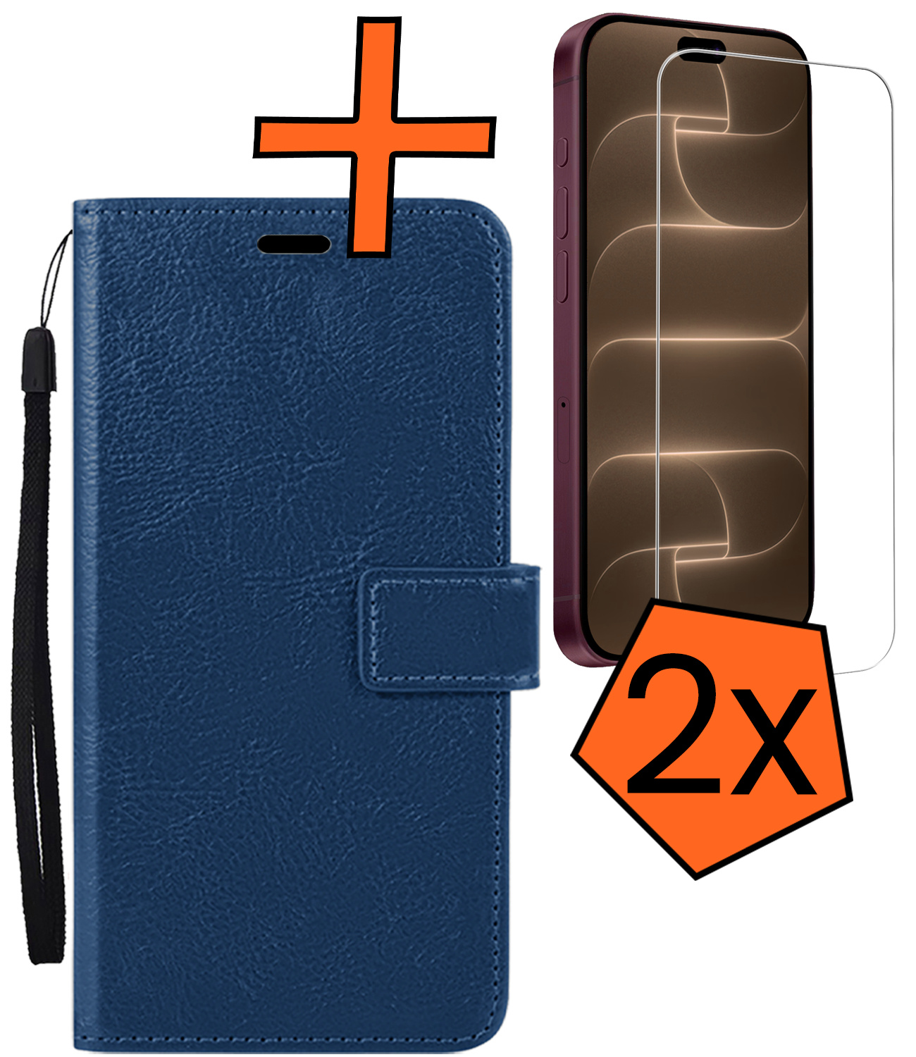 Nomfy Nomfy iPhone 18 Pro Max Hoesje Bookcase Met 2x Screenprotector - Donkerblauw