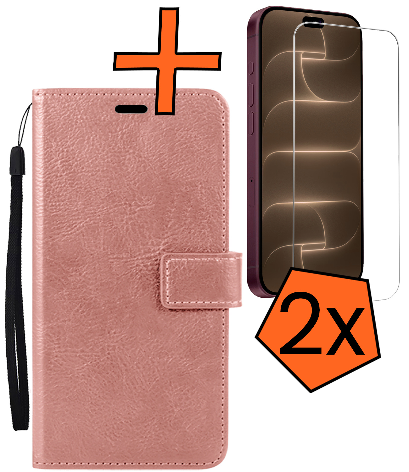 Nomfy Nomfy iPhone 18 Pro Max Hoesje Bookcase Met 2x Screenprotector - Rose Goud
