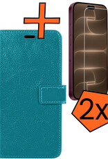 Nomfy Nomfy iPhone 18 Pro Max Hoesje Bookcase Met 2x Screenprotector - Turquoise
