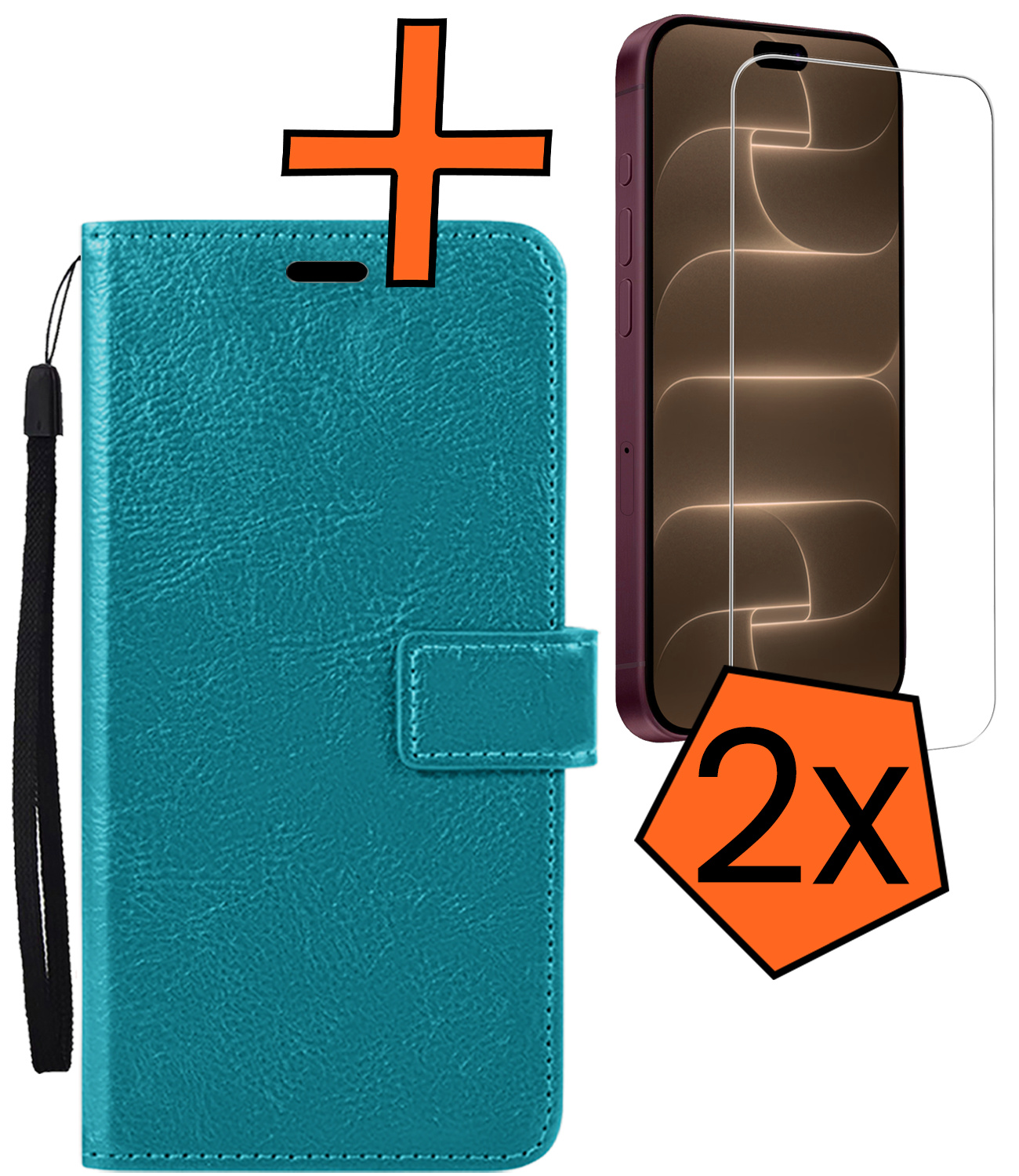 Nomfy Nomfy iPhone 18 Pro Max Hoesje Bookcase Met 2x Screenprotector - Turquoise