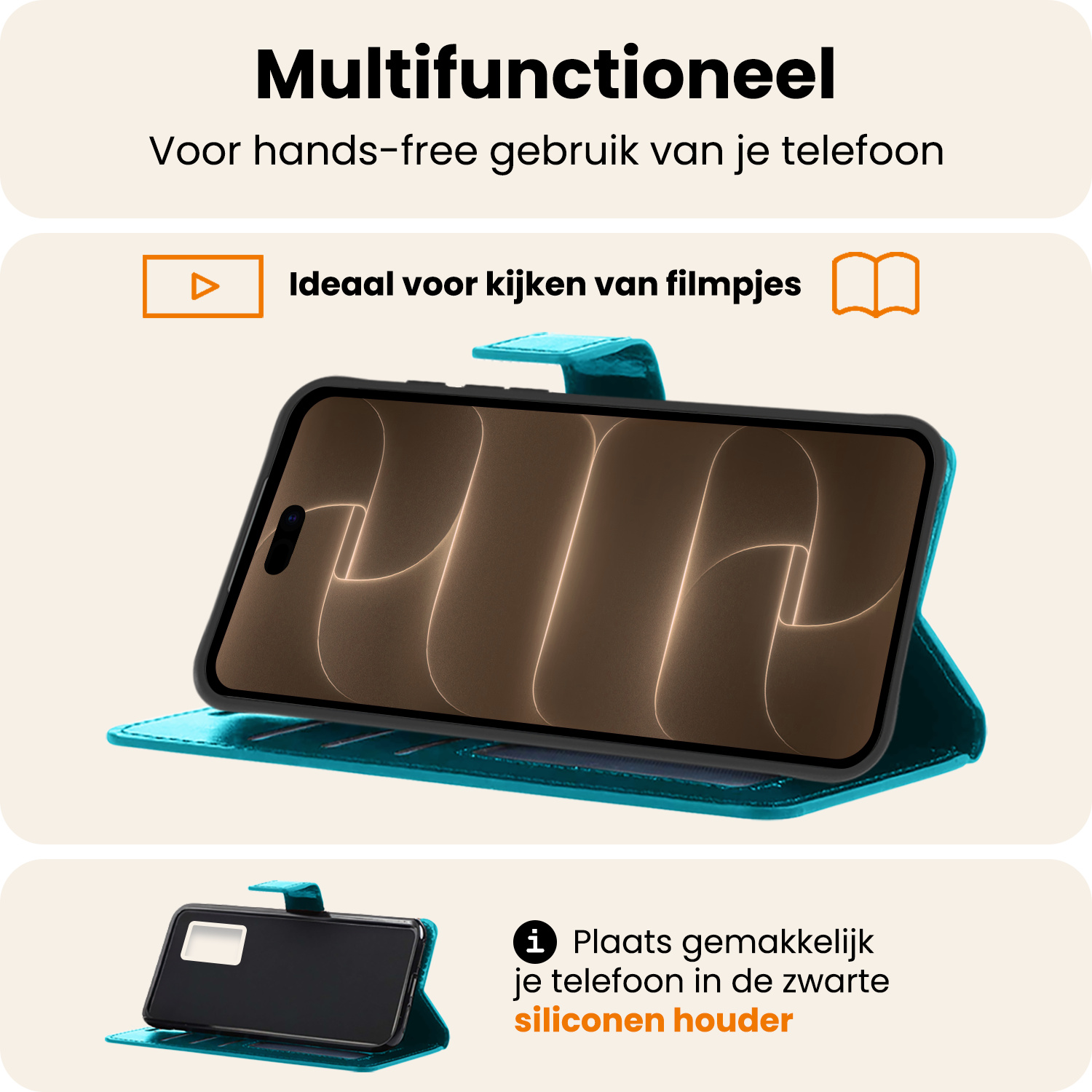 Nomfy Nomfy iPhone 18 Pro Max Hoesje Bookcase Met 2x Screenprotector - Turquoise