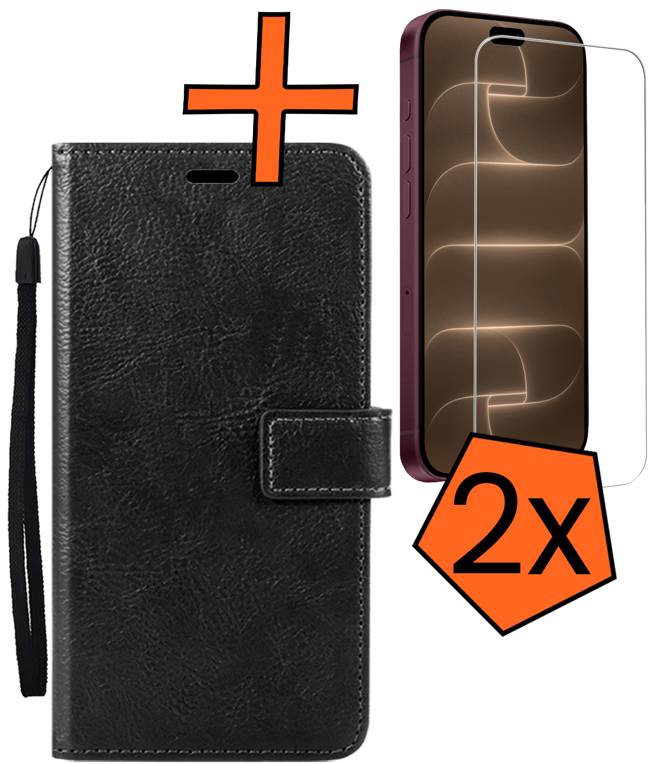 Nomfy Nomfy iPhone 18 Pro Max Hoesje Bookcase Met 2x Screenprotector - Zwart