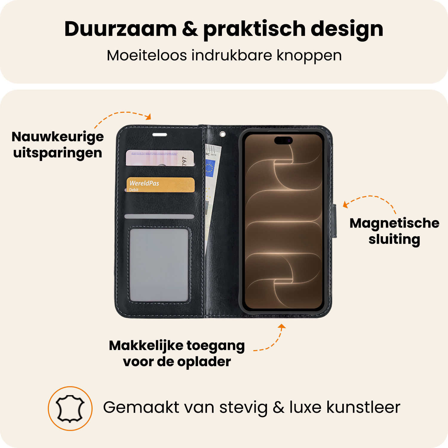 Nomfy Nomfy iPhone 18 Pro Max Hoesje Bookcase Met 2x Screenprotector - Zwart