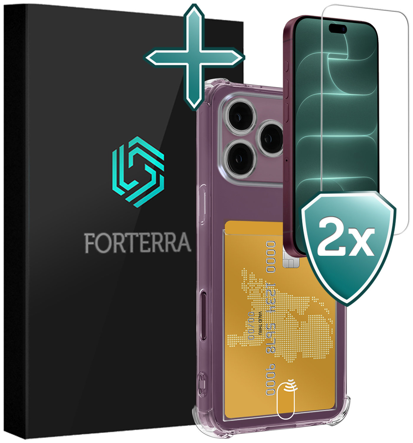 Forterra Forterra iPhone 18 Pro Max Hoesje Pashouder Met 2x Screenprotector