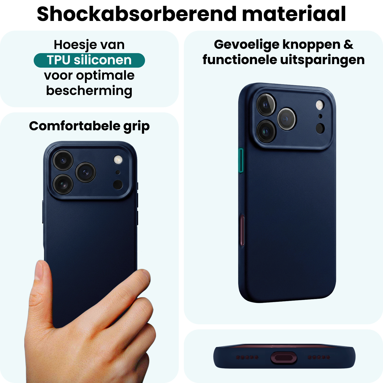 Forterra Forterra iPhone 18 Pro Hoesje Siliconen - Donkerblauw - 2 PACK