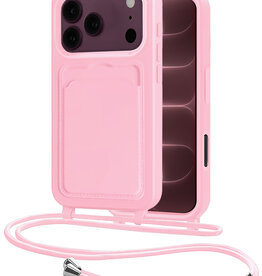 NoXx NoXx iPhone 18 Pro Hoesje Pashouder met Koord - Lichtroze