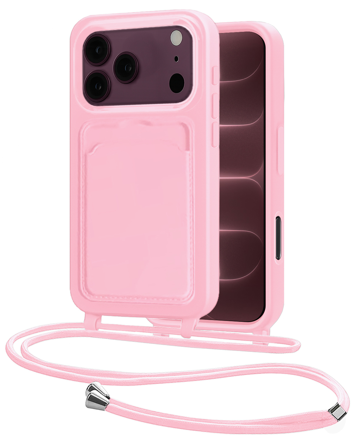 NoXx NoXx iPhone 18 Pro Hoesje Pashouder met Koord - Lichtroze