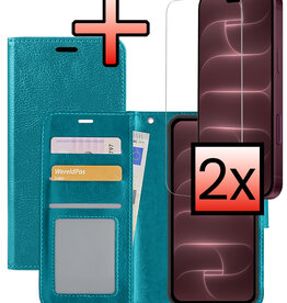 NoXx NoXx iPhone 18 Pro Hoesje Bookcase Met 2x Screenprotector - Turquoise