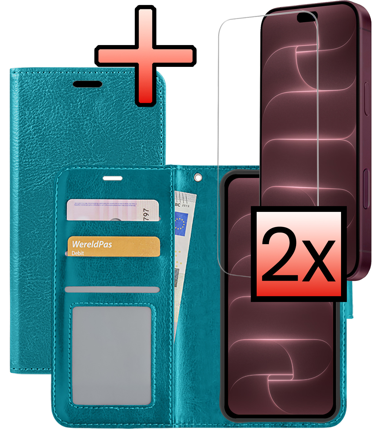 NoXx NoXx iPhone 18 Pro Hoesje Bookcase Met 2x Screenprotector - Turquoise