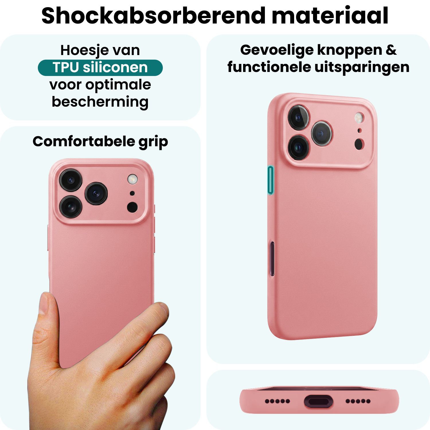 Forterra Forterra iPhone 18 Pro Hoesje Siliconen - Lichtroze - 2 PACK