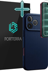 Forterra Forterra iPhone 18 Pro Hoesje Siliconen Met Screenprotector Met Dichte Notch - Donkerblauw