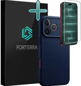 Forterra Forterra iPhone 18 Pro Hoesje Siliconen Met Screenprotector Met Dichte Notch - Donkerblauw