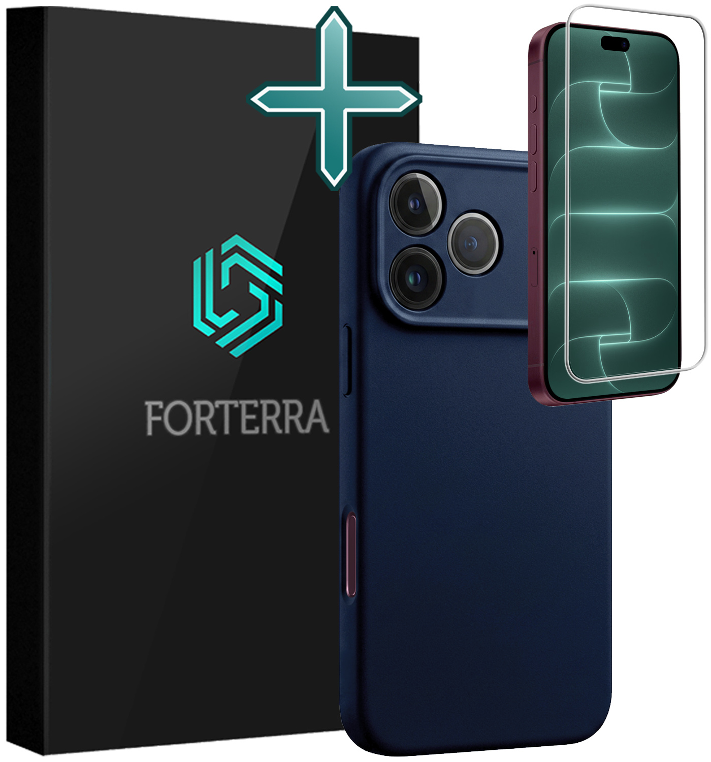 Forterra Forterra iPhone 18 Pro Hoesje Siliconen Met Screenprotector Met Dichte Notch - Donkerblauw