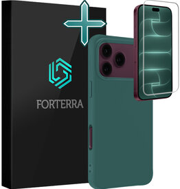 Forterra Forterra iPhone 18 Pro Hoesje Siliconen Met Screenprotector Met Dichte Notch - Donkergroen