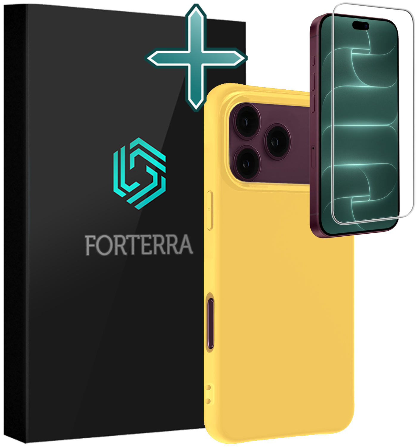 Forterra Forterra iPhone 18 Pro Hoesje Siliconen Met Screenprotector Met Dichte Notch - Geel