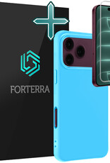 Forterra Forterra iPhone 18 Pro Hoesje Siliconen Met Screenprotector Met Dichte Notch - Lichtblauw