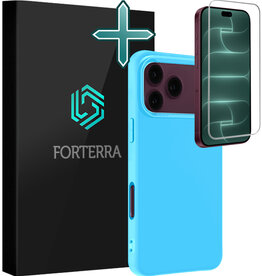 Forterra Forterra iPhone 18 Pro Hoesje Siliconen Met Screenprotector Met Dichte Notch - Lichtblauw