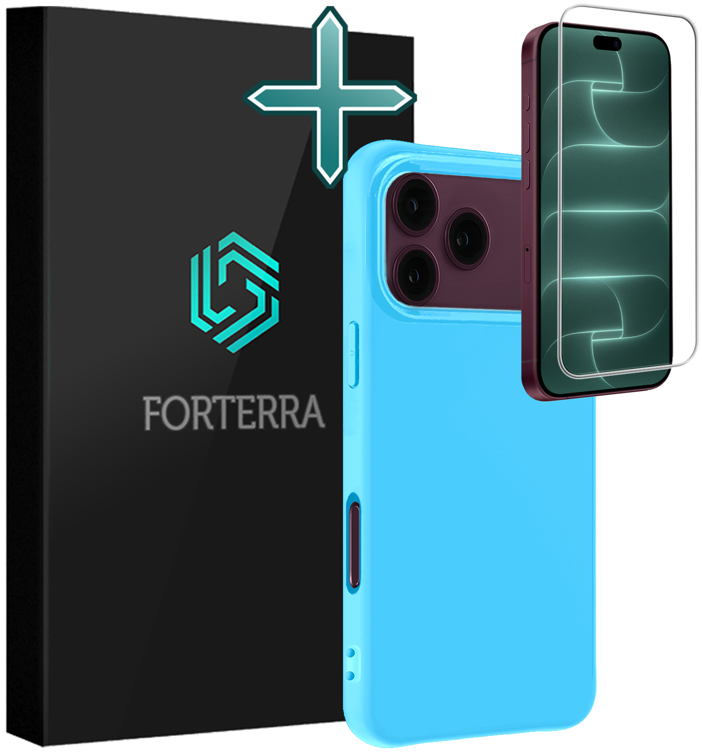 Forterra Forterra iPhone 18 Pro Hoesje Siliconen Met Screenprotector Met Dichte Notch - Lichtblauw