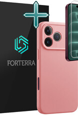 Forterra Forterra iPhone 18 Pro Hoesje Siliconen Met Screenprotector Met Dichte Notch - Lichtroze