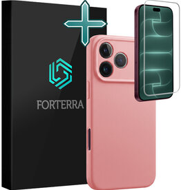 Forterra Forterra iPhone 18 Pro Hoesje Siliconen Met Screenprotector Met Dichte Notch - Lichtroze