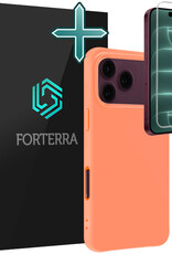 Forterra Forterra iPhone 18 Pro Hoesje Siliconen Met Screenprotector Met Dichte Notch - Perzik