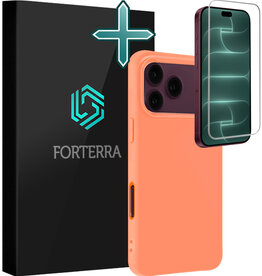 Forterra Forterra iPhone 18 Pro Hoesje Siliconen Met Screenprotector Met Dichte Notch - Perzik
