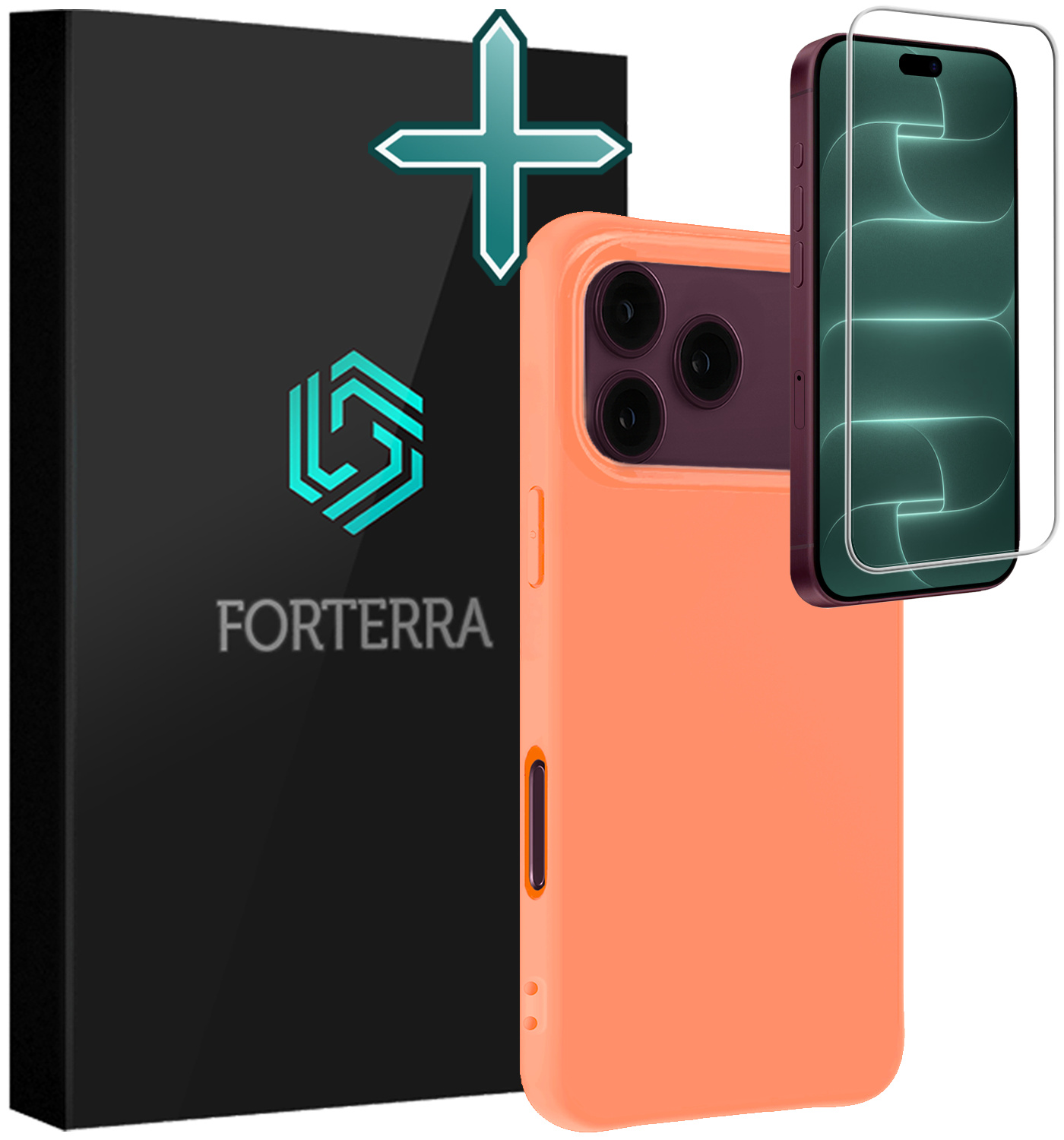 Forterra Forterra iPhone 18 Pro Hoesje Siliconen Met Screenprotector Met Dichte Notch - Perzik