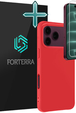 Forterra Forterra iPhone 18 Pro Hoesje Siliconen Met Screenprotector Met Dichte Notch - Rood