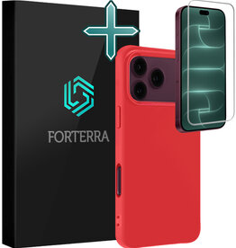 Forterra Forterra iPhone 18 Pro Hoesje Siliconen Met Screenprotector Met Dichte Notch - Rood
