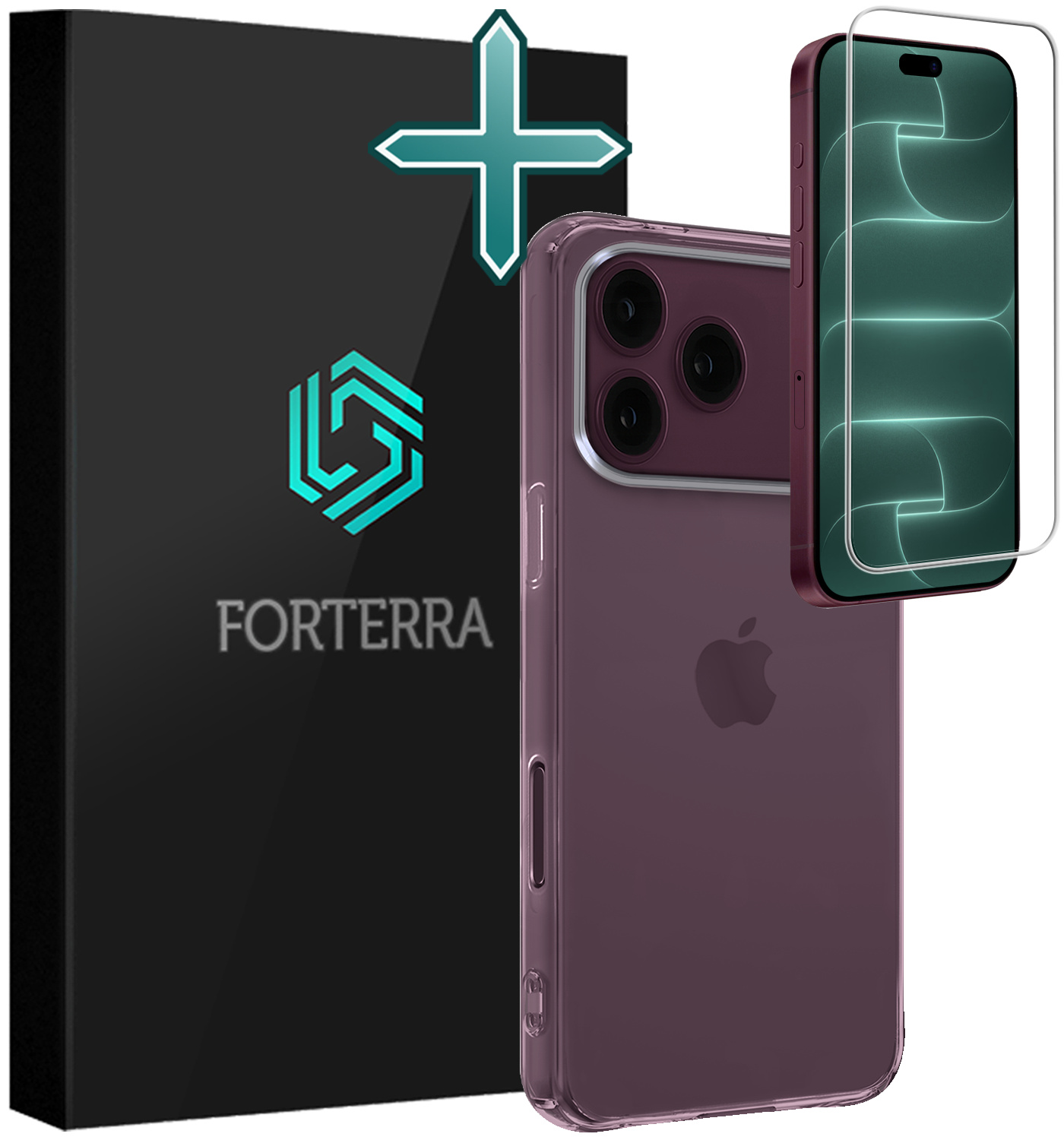 Forterra Forterra iPhone 18 Pro Hoesje Siliconen Met Screenprotector Met Dichte Notch - Transparant