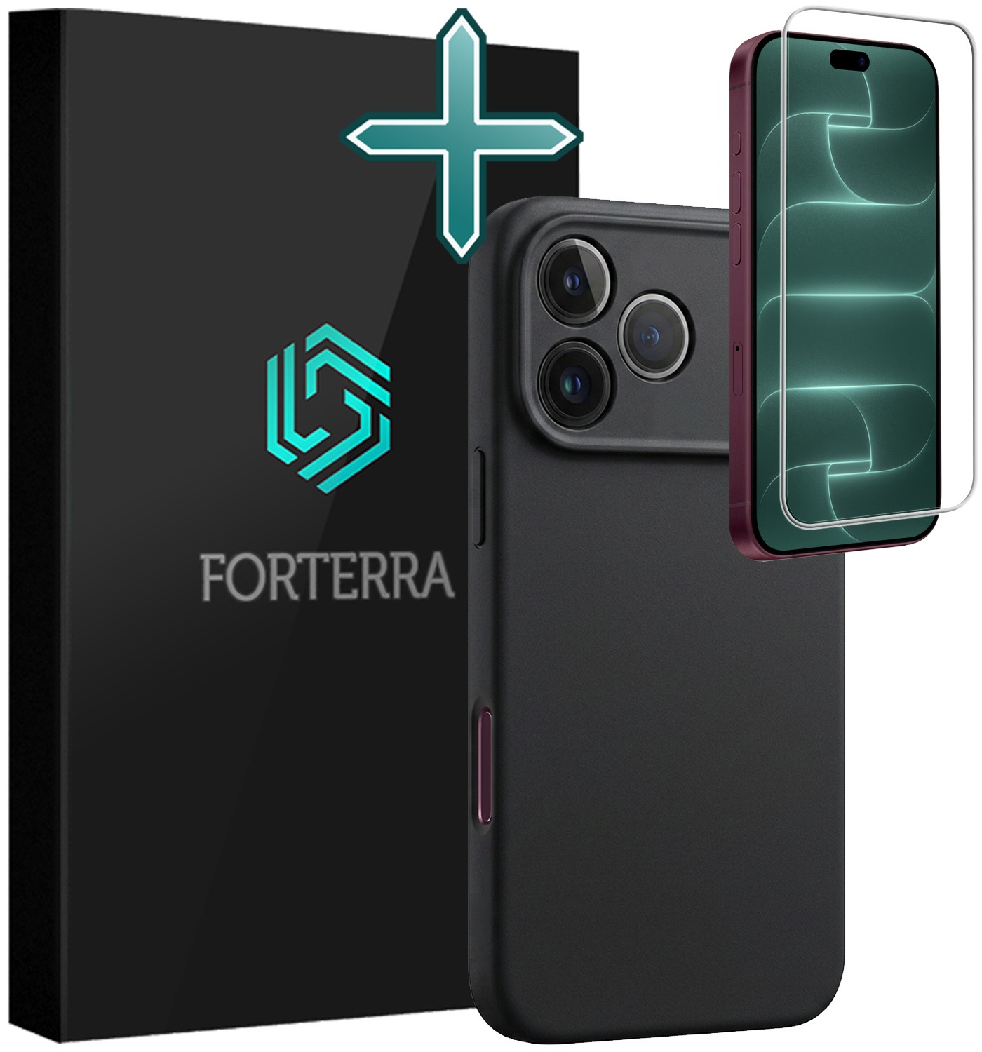 Forterra Forterra iPhone 18 Pro Hoesje Siliconen Met Screenprotector Met Dichte Notch - Zwart